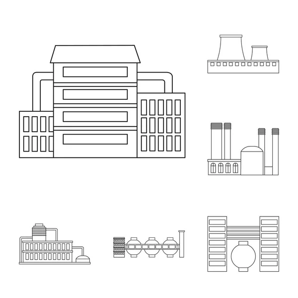 Fábrica e instalaciones esbozan iconos en la colección de conjuntos para el diseño. Fábrica y equipo vector símbolo stock web ilustración . — Vector de stock