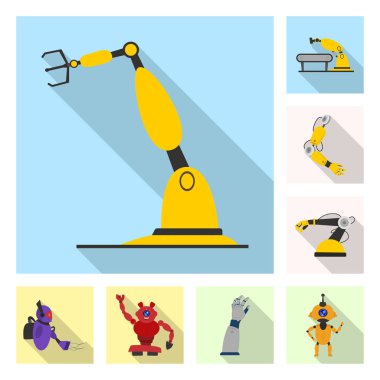Robot ve fabrika simgesi yalıtılmış nesne. Robot ve uzay hisse senedi vektör çizim seti.