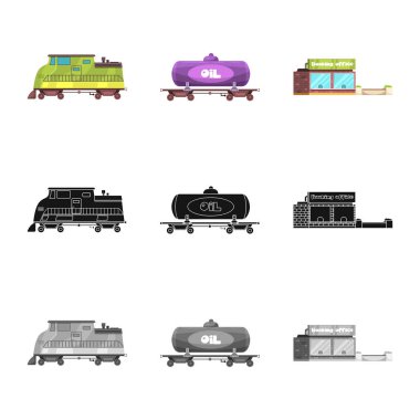 Tren ve istasyon logo vektör Illustration. Hisse senedi için tren ve bilet vektör simge kümesi.