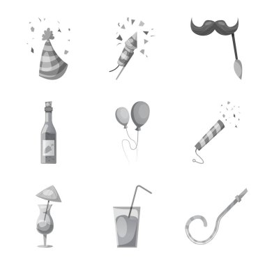 Parti ve Doğum günü logo vektör tasarımı. Web için kutlama ve parti hisse senedi simgesi kümesi.