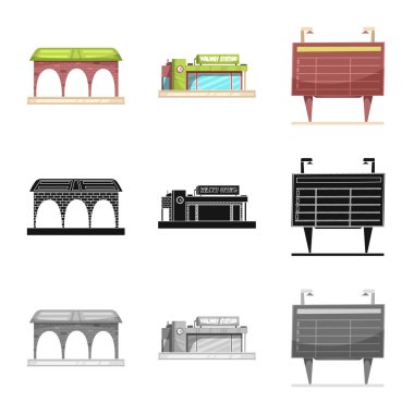 Tren ve İstasyonu simgesi yalıtılmış nesne. Tren ve bilet hisse senedi vektör çizim seti.