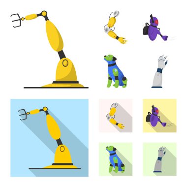 Robot ve fabrika simge vektör Illustration. Web için robot ve uzay hisse senedi simgesi kümesi.