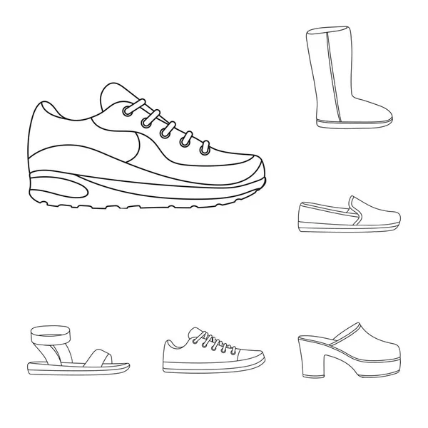 Uma variedade de ícones de contorno de sapatos na coleção de conjuntos para design. Bota, tênis símbolo vetorial ilustração web stock . — Vetor de Stock