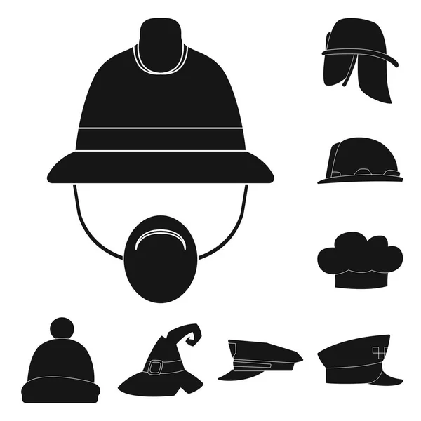 Vektor-Illustration von Kopfbedeckung und Cap-Symbol. Satz von Kopfbedeckungen und Zubehör Aktiensymbol für Web. — Stockvektor