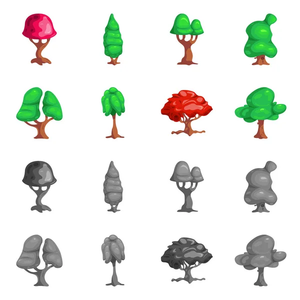 Ilustração vetorial de árvore e ícone da natureza. Coleção de árvore e coroa símbolo de estoque para web . — Vetor de Stock