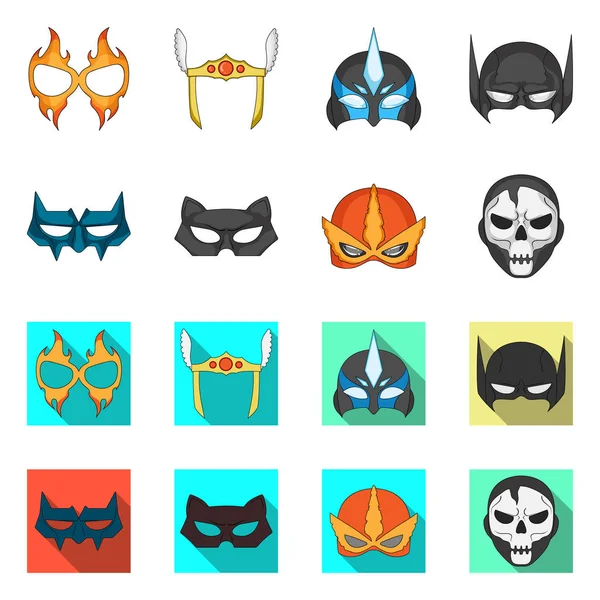 Isolerade objekt hjälte och mask-logotypen. Uppsättning av hjälte och superhjälte aktiesymbol för webben. — Stock vektor