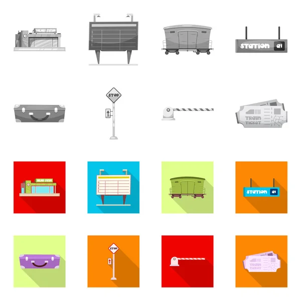 Vektorillustration des Bahnhofs- und Bahnhofslogos. Zug- und Fahrkartensymbole für das Internet. — Stockvektor