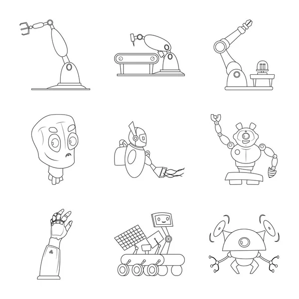 Objeto aislado de robot y símbolo de fábrica. Conjunto de robot y vector espacial icono para stock . — Vector de stock
