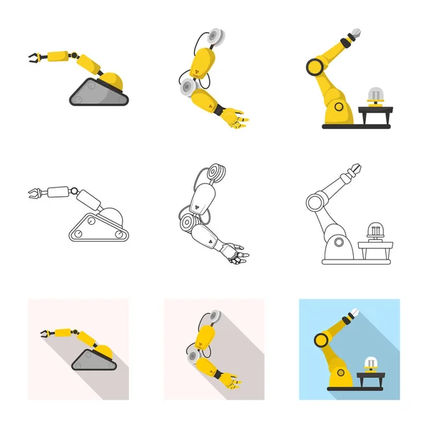 Progettazione vettoriale di robot e simbolo di fabbrica. Set di robot e stock di spazio simbolo per il web . — Vettoriale Stock