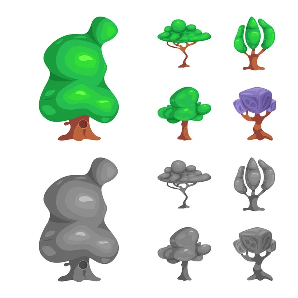 Designul vectorial al arborelui și semnului naturii. Set de arbore și coroană simbol stoc pentru web . — Vector de stoc