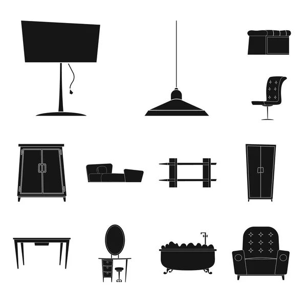 Diseño vectorial de muebles y logotipo del apartamento. Conjunto de muebles y vector de inicio icono para la acción . — Archivo Imágenes Vectoriales