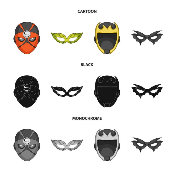 Oggetto isolato di eroe e maschera simbolo. Set di icone vettoriali eroe e supereroe per magazzino . — Vettoriale Stock