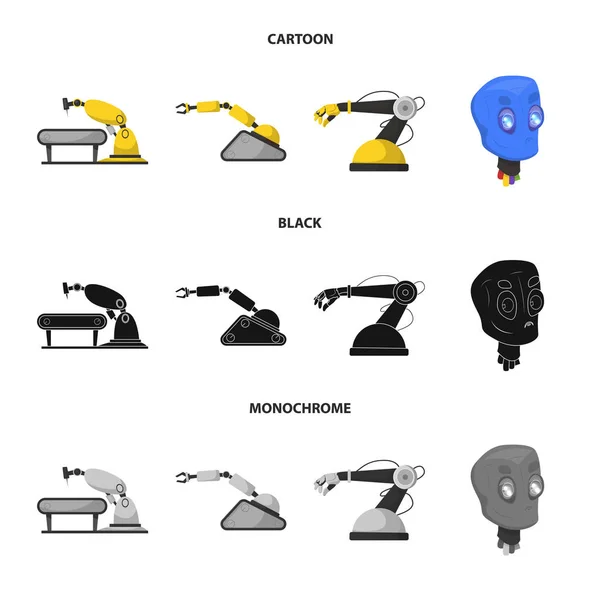 Vectorillustratie van robot en fabriek teken. Set van robot en ruimtevaart vector pictogram voor voorraad. — Stockvector