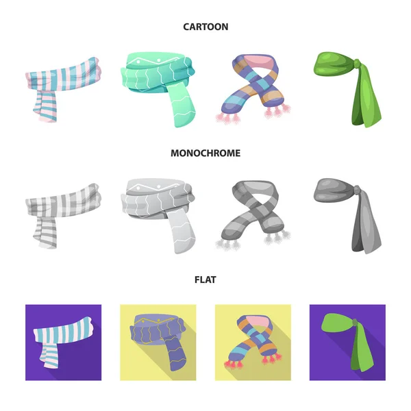Изолированный объект шарфа и платок знак. Набор векторных иконок шарфа и аксессуаров для склада . — стоковый вектор