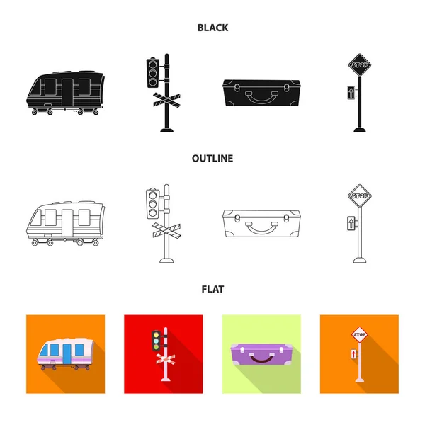 鉄道と駅のシンボルのベクター イラストです。鉄道と航空券 web 株式記号のセット. — ストックベクタ