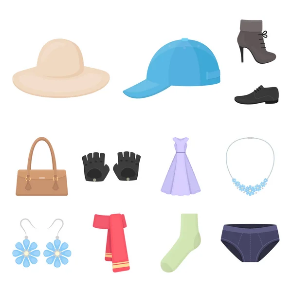Clothes and accessories cartoon icons in set collection for design. Shoes and decoration vector symbol stock web illustration. — Stock Vector