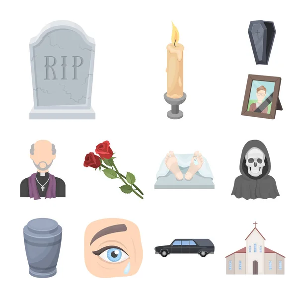 Set koleksiyonu tasarım için cenaze töreni karikatür simgeler. Cenaze törenleri ve öznitelikleri sembol stok web illüstrasyon vektör. — Stok Vektör