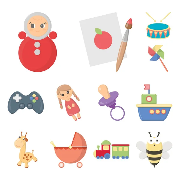 Ícones de desenhos animados de brinquedos infantis na coleção de conjuntos para design. Jogo e bauble símbolo vetorial ilustração web stock . — Vetor de Stock