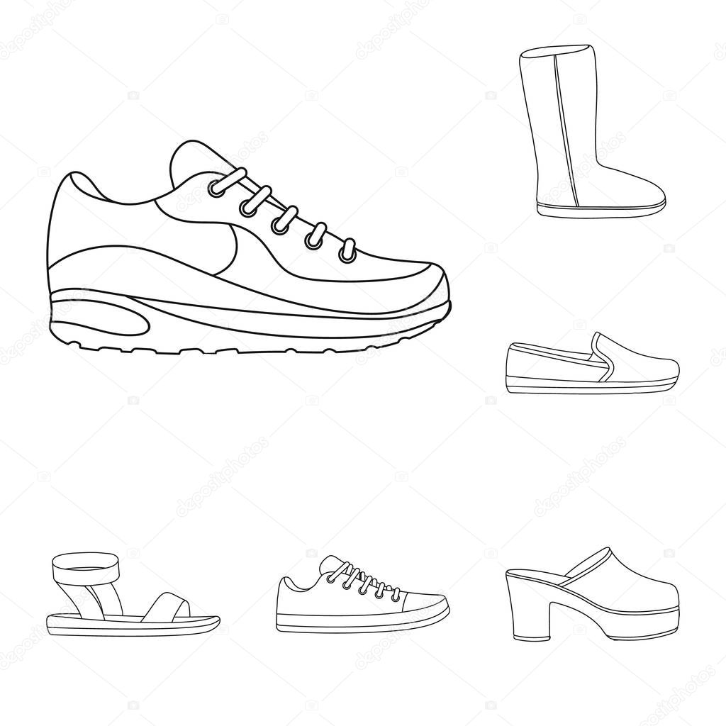 A variety of shoes outline icons in set collection for design. Boot, sneakers vector symbol stock  illustration.