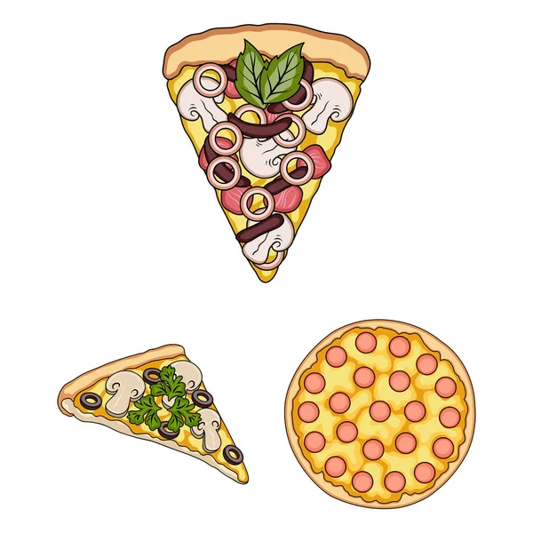 Différentes icônes de dessin animé de pizza dans la collection de jeu pour la conception. . — Image vectorielle