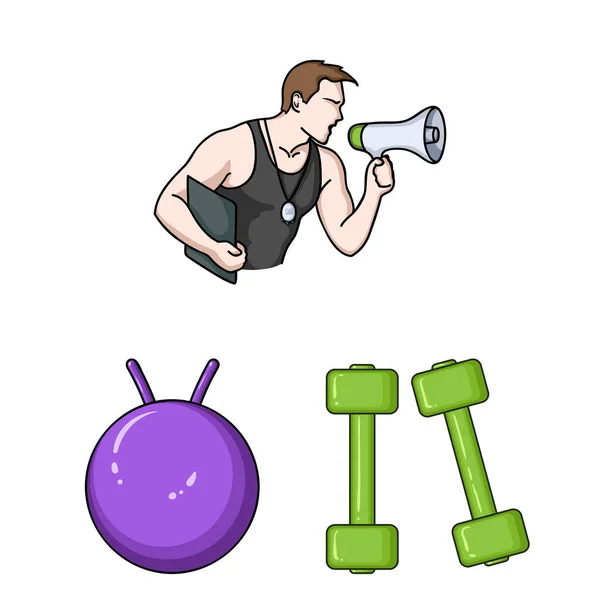 Fitness en kenmerken cartoon pictogrammen in set collectie voor design. Fitness apparatuur vectorillustratie symbool voorraad web. — Stockvector