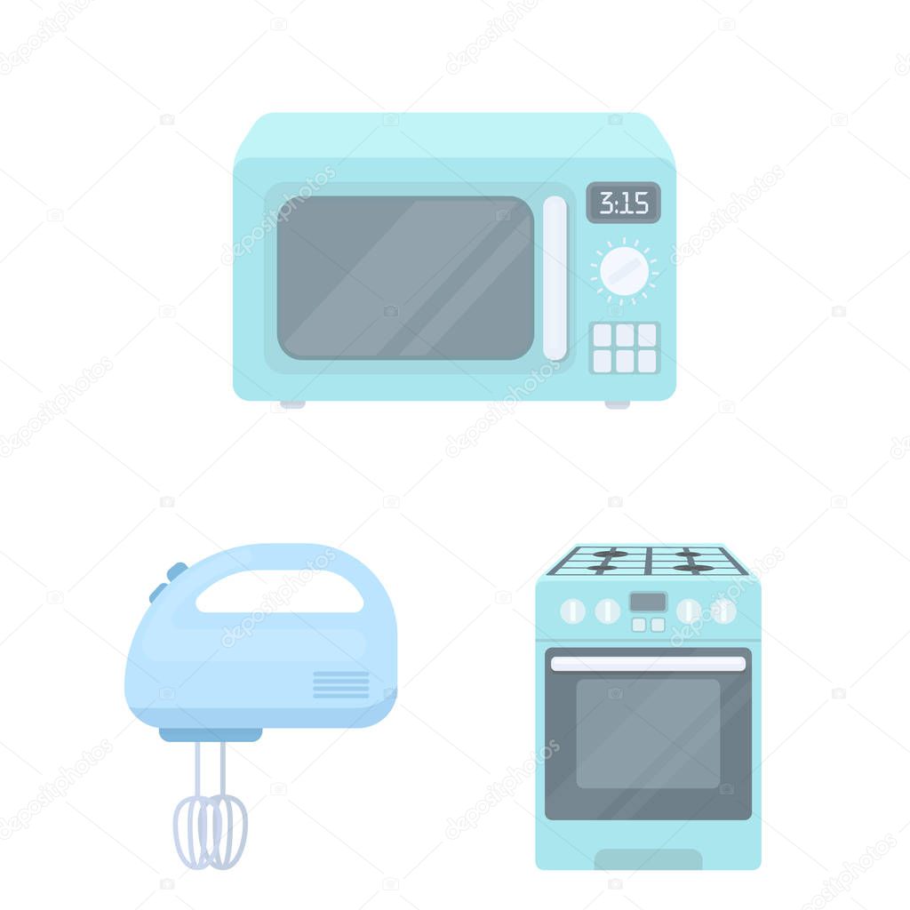 Types of household appliances cartoon icons in set collection for design.Kitchen equipment vector symbol stock  illustration.