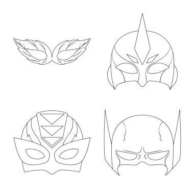 Bir kahraman ve maske işaret tasarım vektör. Kahraman ve süper kahraman hisse senedi vektör çizim seti.