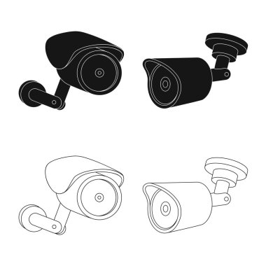 Cctv ve kamera işareti yalıtılmış nesne. Cctv ve sistem stok vektör çizim topluluğu.