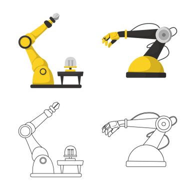 Robot ve fabrika simgesi yalıtılmış nesne. Robot ve uzay hisse senedi vektör çizim topluluğu.
