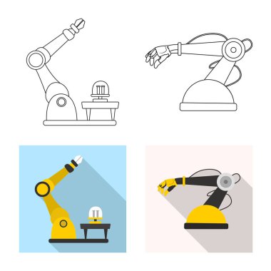 Robot ve fabrika simge vektör Illustration. Hisse senedi için robot ve uzay vektör simge topluluğu.