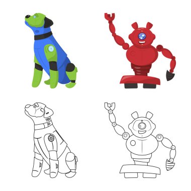 Robot ve fabrika logo vektör tasarımı. Robot ve uzay hisse senedi vektör çizim topluluğu.