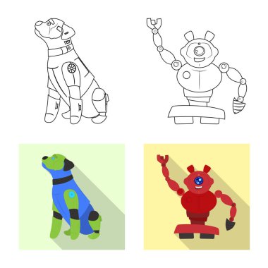 Robot ve fabrika simge vektör tasarımı. Web için robot ve uzay hisse senedi simgesi kümesi.