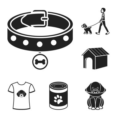 Set koleksiyonu tasarım için evde beslenen hayvan köpek siyah simgeler. Köpek yavrusu vektör simge stok web çizim için bakım.