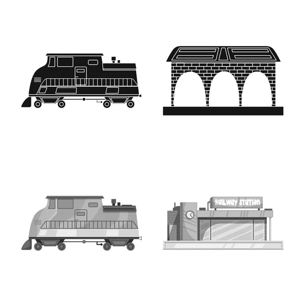 Vector ontwerp van trein en station teken. Set van trein en ticket vector pictogram voor voorraad. — Stockvector