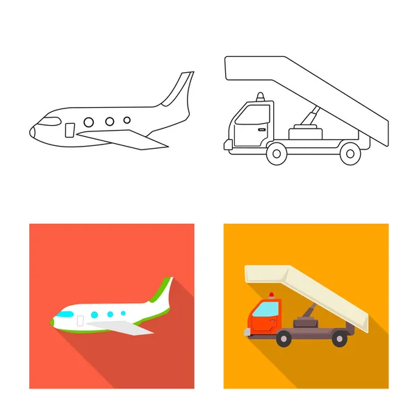 Designul vectorial al simbolului aeroportului și avionului. Set de ilustrații vectoriale pentru aeroport și avion . — Vector de stoc