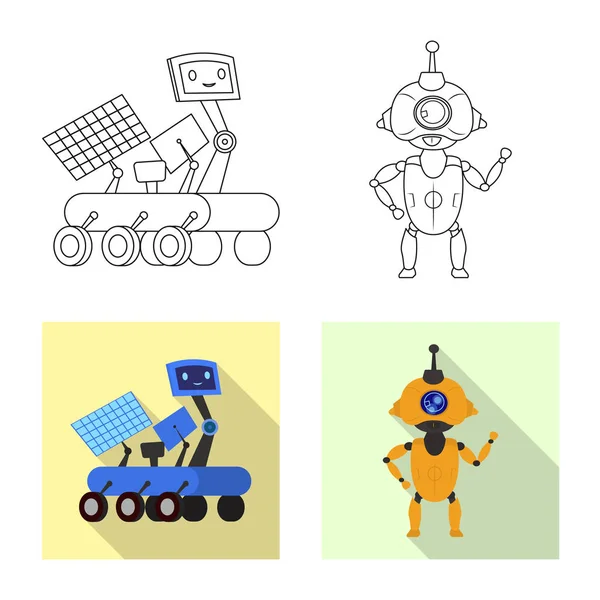 Ilustración vectorial de robot y signo de fábrica. Colección de robot y símbolo de stock espacial para web . — Archivo Imágenes Vectoriales