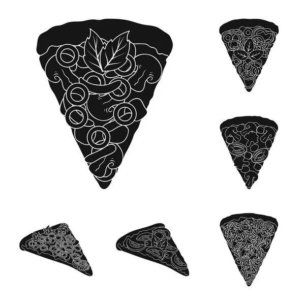 Set koleksiyonu tasarım için farklı pizza siyah simgeler. Pizza yemek vektör simge stok web çizim. — Stok Vektör