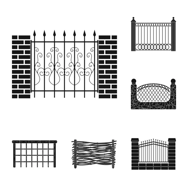 Diferentes iconos de valla negro en la colección de conjuntos para el diseño. esgrima decorativa vector símbolo stock web ilustración . — Vector de stock