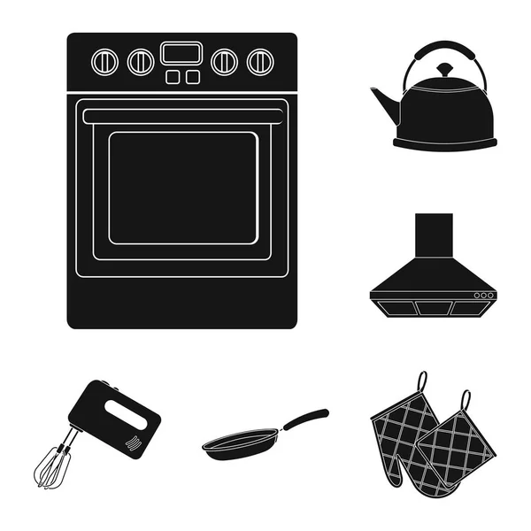 Equipo de cocina iconos negros en la colección de conjuntos para el diseño. Cocina y accesorios vector símbolo stock web ilustración . — Vector de stock