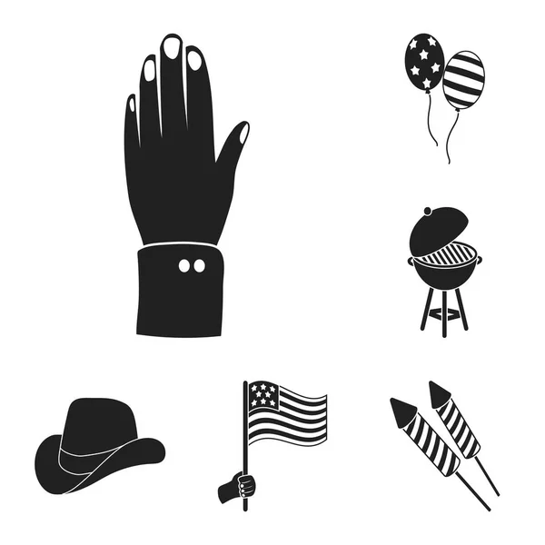 Den Patriot, holiday černý ikony v nastavení kolekce pro design. Americká tradice vektor symbol akcií web ilustrace. — Stockový vektor
