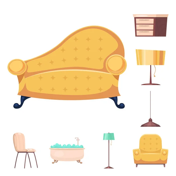 Isolerade objekt av möbler och lägenhet tecken. Uppsättning av möbler och hem aktiesymbol för webben. — Stock vektor