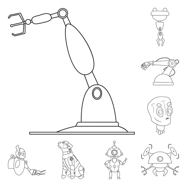 Diseño vectorial de robot y logotipo de fábrica. Conjunto de robot e ilustración de vector de stock espacial . — Archivo Imágenes Vectoriales