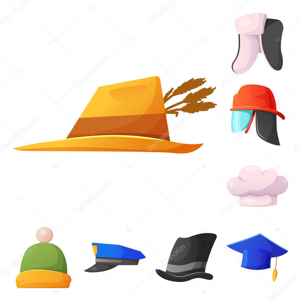 Isolated object of headgear and cap symbol. Set of headgear and accessory vector icon for stock.