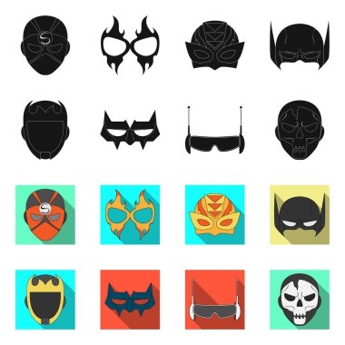 Kahraman ve maske simge vektör Illustration. Kahraman ve süper kahraman hisse senedi vektör çizim seti.