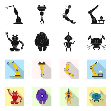 Robot ve fabrika işareti vektör tasarımı. Robot ve uzay hisse senedi vektör çizim seti.