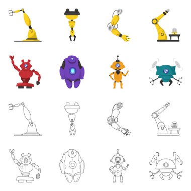 Robot ve fabrika simge vektör tasarımı. Hisse senedi için robot ve uzay vektör simge topluluğu.