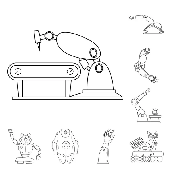 Isolerade objekt av roboten och fabriken symbol. Samling av roboten och utrymme aktiesymbol för webben. — Stock vektor
