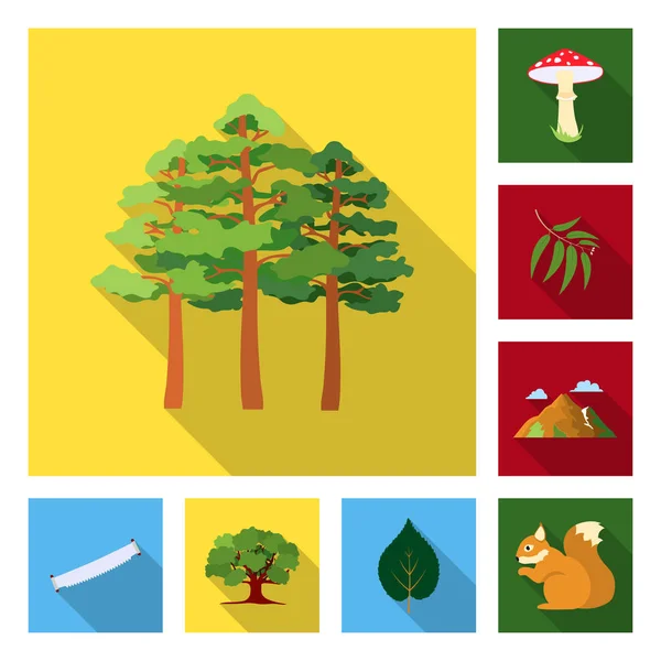 Bosque y naturaleza iconos planos en colección de conjuntos para el diseño. Bosque vida vector símbolo stock web ilustración . — Vector de stock