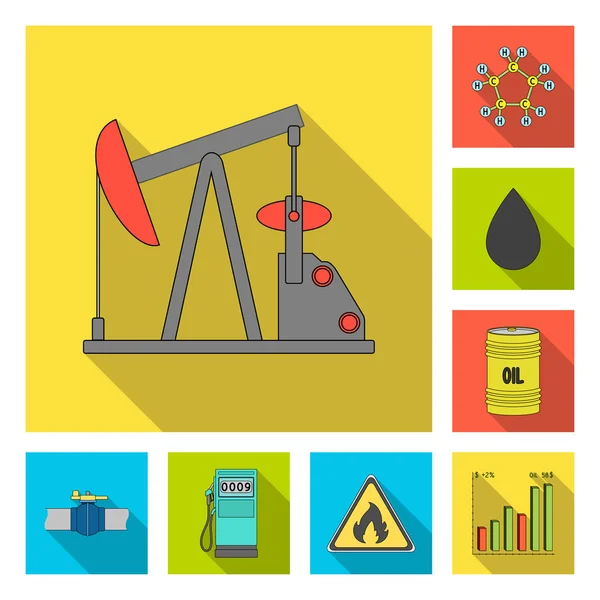 Ícones planos da indústria do petróleo na coleção de conjuntos para design. Equipamento e produção de óleo símbolo vetorial web ilustração . —  Vetores de Stock