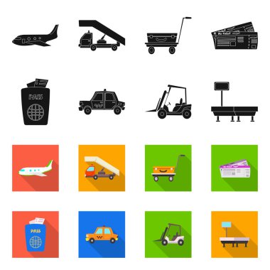 Havaalanı ve uçak logo yalıtılmış nesne. Havaalanı ve uçak hisse senedi vektör çizim seti.